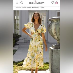 Hello Molly - Fellin Florals Midi Dress in Yellow (Size L)